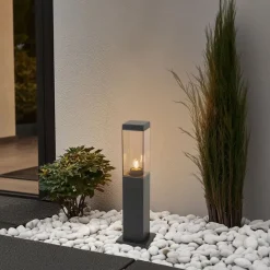 Moderne buitenlamp paal donkergrijs met smoke 45 cm - Malios