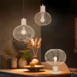 Moderne draad hanglamp zwart met beige 33cm - Gila