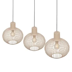 Moderne draad hanglamp zwart met beige 3-lichts - Gila