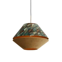 Moderne hanglamp brons met dubbele velours kap blad dessin en beige - Combi 1