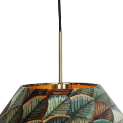 Moderne hanglamp brons met dubbele velours kap blad dessin en beige - Combi 1