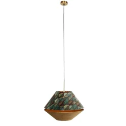 Moderne hanglamp brons met dubbele velours kap blad dessin en beige - Combi 1