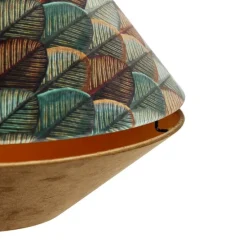 Moderne hanglamp brons met dubbele velours kap blad dessin en beige - Combi 1