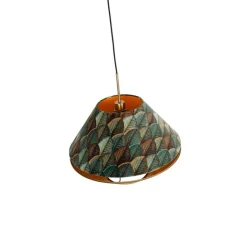 Moderne hanglamp brons met dubbele velours kap blad dessin en beige - Combi 1
