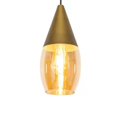 Moderne hanglamp goud met amber glas - Drop