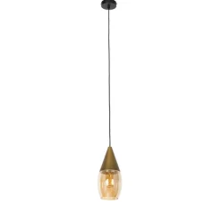 Moderne hanglamp goud met amber glas - Drop