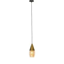 Moderne hanglamp goud met amber glas - Drop