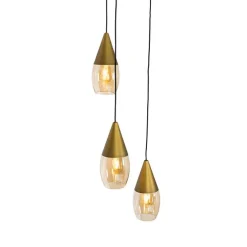 Moderne hanglamp goud met amber glas 3-lichts - Drop