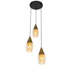 Moderne hanglamp goud met amber glas 3-lichts - Drop