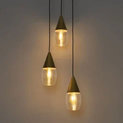 Moderne hanglamp goud met amber glas 3-lichts - Drop