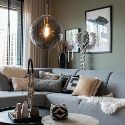 Moderne hanglamp messing met smoke glas 30 cm - Ball