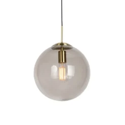 Moderne hanglamp messing met smoke glas 30 cm - Ball
