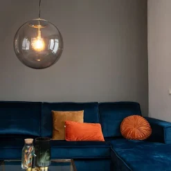 +Moderne hanglamp messing met smoke glas 50 cm - Ball