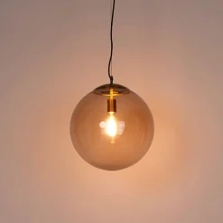 Moderne hanglamp messing met smoke glas 40 cm - Ball