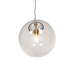 Moderne hanglamp messing met smoke glas 40 cm - Ball