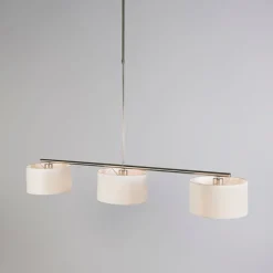 Moderne hanglamp staal met witte kappen 3-lichts - VT