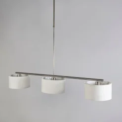 Moderne hanglamp staal met witte kappen 3-lichts - VT