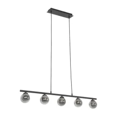 Moderne hanglamp zwart 100 cm 5-lichts met smoke glas - Athens
