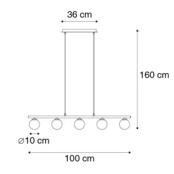 Moderne hanglamp zwart 100 cm 5-lichts met smoke glas - Athens