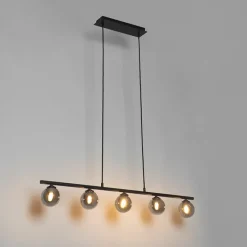 Moderne hanglamp zwart 100 cm 5-lichts met smoke glas - Athens