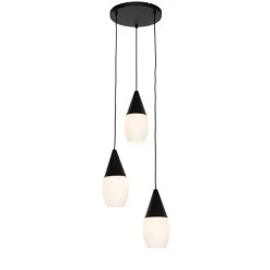 Moderne hanglamp zwart met opaal glas 3-lichts - Drop