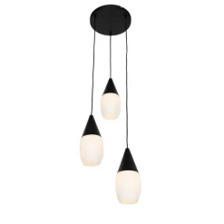 Moderne hanglamp zwart met opaal glas 3-lichts - Drop