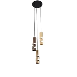 Moderne hanglamp zwart met taupe en beige 3-lichts - Stream