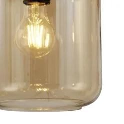 Moderne hanglamp zwart met amber glas 5-lichts - Sheena