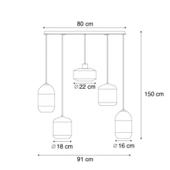 Moderne hanglamp zwart met amber glas 5-lichts - Sheena