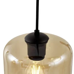 Moderne hanglamp zwart met amber glas 5-lichts - Sheena
