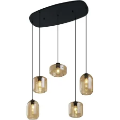 Moderne hanglamp zwart met amber glas 5-lichts - Sheena
