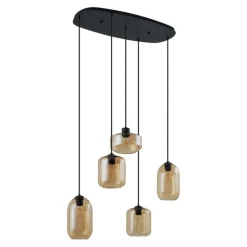 Moderne hanglamp zwart met amber glas 5-lichts - Sheena