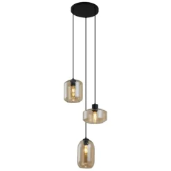 Moderne hanglamp zwart met amber glas 3-lichts - Sheena