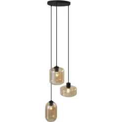 Moderne hanglamp zwart met amber glas 3-lichts - Sheena