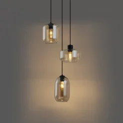 Moderne hanglamp zwart met amber glas 3-lichts - Sheena