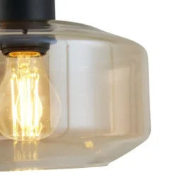 Moderne hanglamp zwart met amber glas 3-lichts - Sheena