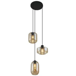 Moderne hanglamp zwart met amber glas 3-lichts - Sheena