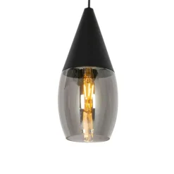 Moderne hanglamp zwart met smoke glas - Drop