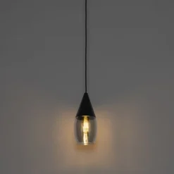 Moderne hanglamp zwart met smoke glas - Drop