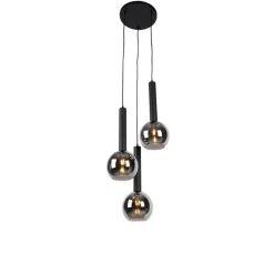 Moderne hanglamp zwart met smoke glas 3-lichts - Clayton