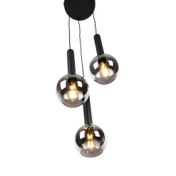 Moderne hanglamp zwart met smoke glas 3-lichts - Clayton