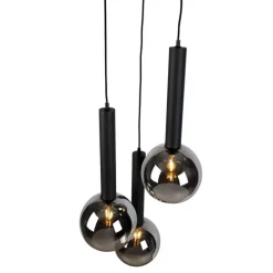 Moderne hanglamp zwart met smoke glas 3-lichts - Clayton