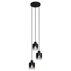 Moderne hanglamp zwart met smoke glas 3-lichts - Dame