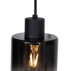 Moderne hanglamp zwart met smoke glas 3-lichts - Dame