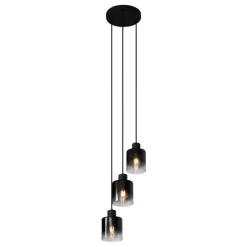 Moderne hanglamp zwart met smoke glas 3-lichts - Dame