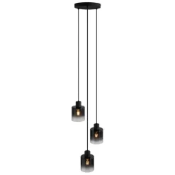 Moderne hanglamp zwart met smoke glas 3-lichts - Dame