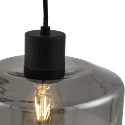 Moderne hanglamp zwart met smoke glas 5-lichts - Sheena