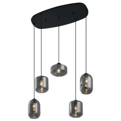 Moderne hanglamp zwart met smoke glas 5-lichts - Sheena