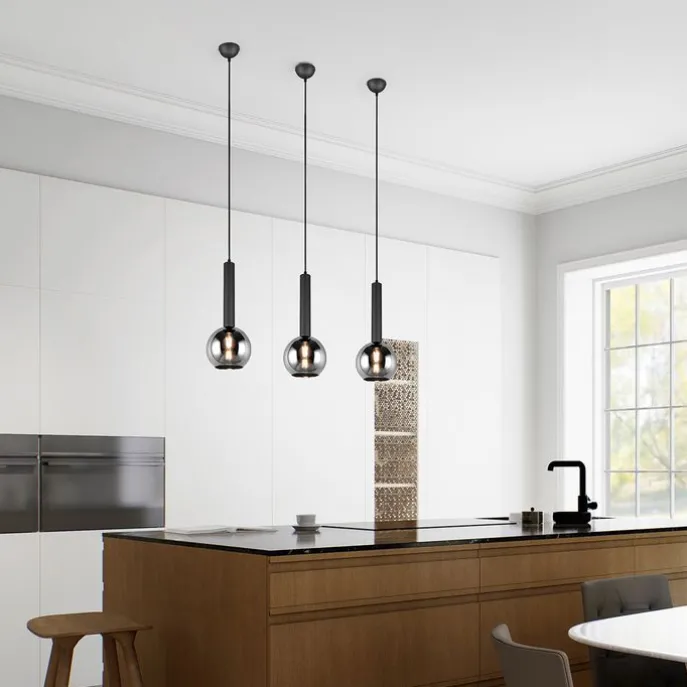 Moderne hanglamp zwart met smoke glas - Clayton