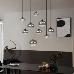 Moderne hanglamp zwart met smoke glas 9-lichts - Jia